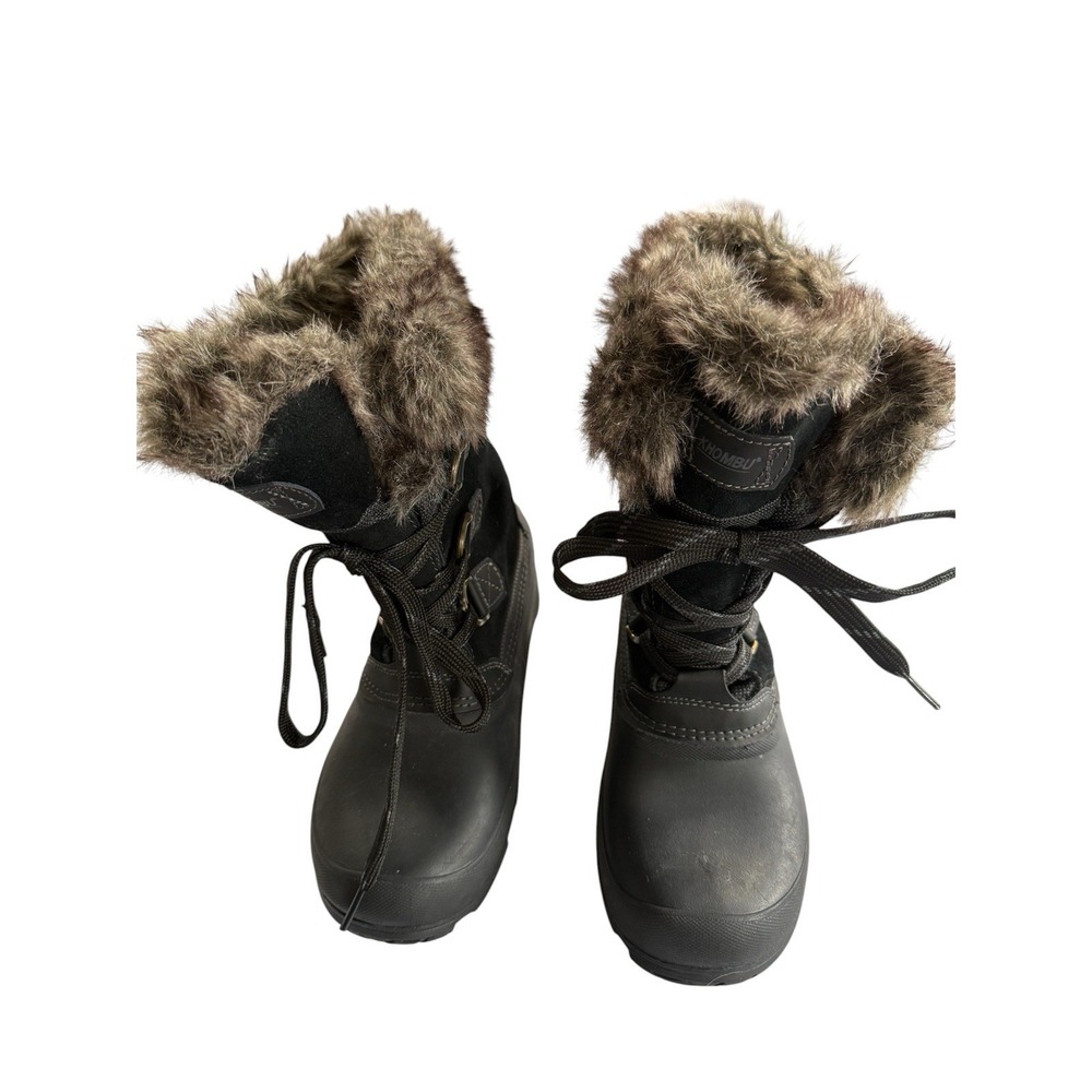 KHOMBU WOMEN'S SIZE 9 BLACK MID CALF FAUX FUR LINED WINTER SNOW BOOTS